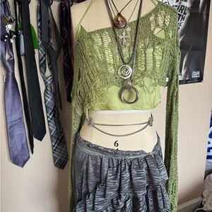 Green Knit Top with Distressed Effect